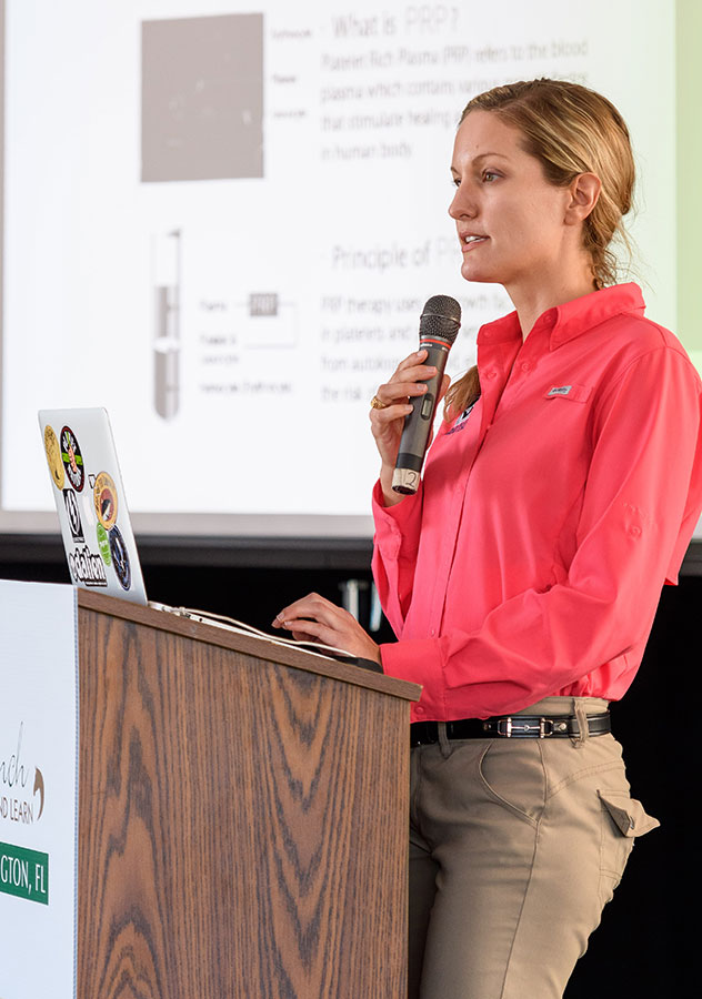 Dr. Marilyn Connor speaking at a Lunch & Learn during the 2018 Winter Equestrian Festival. Photo by Jump Media