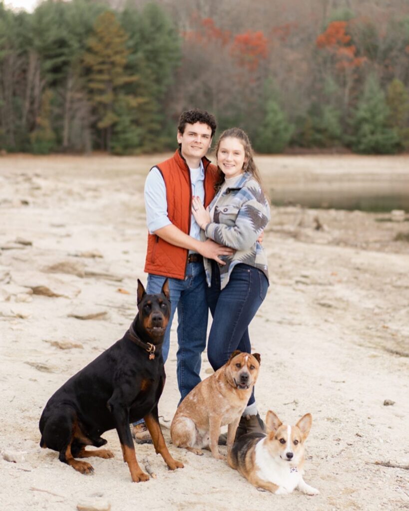 Mike and Emilee Lacey with DaVinci, Leonidas, and Dembe (Emilee's partner in crime that can usually be found snoozing at the office). Photo courtesy of Dr. Emilee Lacey.